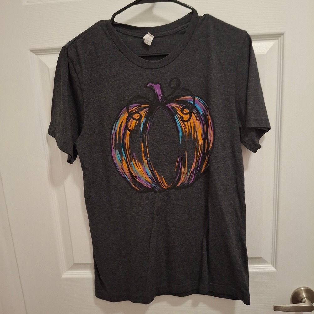 3/$15 Pumpkin Graphic Tee Bella+Canvas Gray Halloween Fall Women's Medium